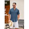 imageCOOFANDY Mens Casual Henley Shirt Short Sleeve Summer Shirts Linen Band Collar Summer Beach Hippie TShirtsDark Blue