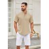 imageCOOFANDY Mens Casual Henley Shirt Short Sleeve Summer Shirts Linen Band Collar Summer Beach Hippie TShirtsKhaki