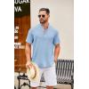 imageCOOFANDY Mens Casual Henley Shirt Short Sleeve Summer Shirts Linen Band Collar Summer Beach Hippie TShirtsLight Blue
