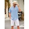 imageCOOFANDY Mens Casual Henley Shirt Short Sleeve Summer Shirts Linen Band Collar Summer Beach Hippie TShirtsLight Blue