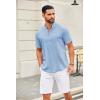 imageCOOFANDY Mens Casual Henley Shirt Short Sleeve Summer Shirts Linen Band Collar Summer Beach Hippie TShirtsLight Blue