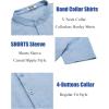 imageCOOFANDY Mens Casual Henley Shirt Short Sleeve Summer Shirts Linen Band Collar Summer Beach Hippie TShirtsLight Blue