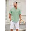 imageCOOFANDY Mens Casual Henley Shirt Short Sleeve Summer Shirts Linen Band Collar Summer Beach Hippie TShirtsLight Green