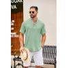 imageCOOFANDY Mens Casual Henley Shirt Short Sleeve Summer Shirts Linen Band Collar Summer Beach Hippie TShirtsLight Green