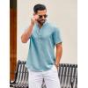 imageCOOFANDY Mens Casual Henley Shirt Short Sleeve Summer Shirts Linen Band Collar Summer Beach Hippie TShirtsLight Ice Blue