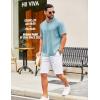 imageCOOFANDY Mens Casual Henley Shirt Short Sleeve Summer Shirts Linen Band Collar Summer Beach Hippie TShirtsLight Ice Blue