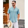 imageCOOFANDY Mens Casual Henley Shirt Short Sleeve Summer Shirts Linen Band Collar Summer Beach Hippie TShirtsLight Ice Blue