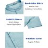 imageCOOFANDY Mens Casual Henley Shirt Short Sleeve Summer Shirts Linen Band Collar Summer Beach Hippie TShirtsLight Ice Blue