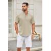 imageCOOFANDY Mens Casual Henley Shirt Short Sleeve Summer Shirts Linen Band Collar Summer Beach Hippie TShirtsLight Khaki