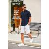 imageCOOFANDY Mens Casual Henley Shirt Short Sleeve Summer Shirts Linen Band Collar Summer Beach Hippie TShirtsNavy Blue