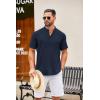 imageCOOFANDY Mens Casual Henley Shirt Short Sleeve Summer Shirts Linen Band Collar Summer Beach Hippie TShirtsNavy Blue