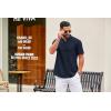 imageCOOFANDY Mens Casual Henley Shirt Short Sleeve Summer Shirts Linen Band Collar Summer Beach Hippie TShirtsNavy Blue