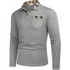 imageCOOFANDY Mens Casual Polo Shirt Long Sleeve Classic Plaid Button Tees with PocketsGrey