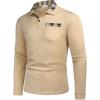 imageCOOFANDY Mens Casual Polo Shirt Long Sleeve Classic Plaid Button Tees with PocketsKhaki