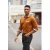 imageCOOFANDY Mens Casual Polo Shirt Long Sleeve Classic Plaid Button Tees with PocketsLight Brown