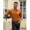 imageCOOFANDY Mens Casual Polo Shirt Long Sleeve Classic Plaid Button Tees with PocketsLight Brown