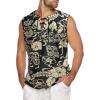 imageCOOFANDY Mens Cotton Linen Tank Top Shirts Casual Sleeveless Lace Up Beach Hippie Tops Bohemian Renaissance Pirate TunicFlower Leaf