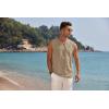 imageCOOFANDY Mens Cotton Linen Tank Top Shirts Casual Sleeveless Lace Up Beach Hippie Tops Bohemian Renaissance Pirate TunicKhaki