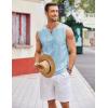 imageCOOFANDY Mens Cotton Linen Tank Top Shirts Casual Sleeveless Lace Up Beach Hippie Tops Bohemian Renaissance Pirate TunicSky Blue