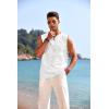 imageCOOFANDY Mens Cotton Linen Tank Top Shirts Casual Sleeveless Lace Up Beach Hippie Tops Bohemian Renaissance Pirate TunicWhite