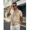 imageCOOFANDY Mens Crewneck Sweater Short Sleeve Casual Basic Tops Classic Fashion Knit Pullover TeesStripe  Khaki