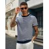 imageCOOFANDY Mens Crewneck Sweater Short Sleeve Casual Basic Tops Classic Fashion Knit Pullover TeesStripe  Navy