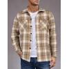 imageCOOFANDY Mens Flannel Shirts Casual Button Down Plaid Shirt Jacket Long Sleeve Fleece Shacket with PocketsKhaki
