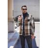 imageCOOFANDY Mens Flannel Shirts Casual Button Down Plaid Shirt Jacket Long Sleeve Fleece Shacket with PocketsKhaki Gray