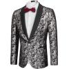 imageCOOFANDY Mens Floral Tuxedo Jacket Jacquard Suit Jacket Slim Fit Blazer for Wedding Prom DinnerType02silver