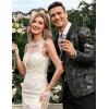 imageCOOFANDY Mens Floral Tuxedo Jacket Jacquard Suit Jacket Slim Fit Blazer for Wedding Prom DinnerType02silver