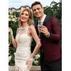 imageCOOFANDY Mens Floral Tuxedo Jacket Jacquard Suit Jacket Slim Fit Blazer for Wedding Prom DinnerWine Red