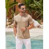 imageCOOFANDY Mens Henley Shirts Short Sleeve Casual Basic Henley Tee Summer Button Lightweight Stretch T ShirtsApricot
