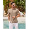imageCOOFANDY Mens Henley Shirts Short Sleeve Casual Basic Henley Tee Summer Button Lightweight Stretch T ShirtsKhaki