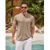 imageCOOFANDY Mens Henley Shirts Short Sleeve Casual Basic Henley Tee Summer Button Lightweight Stretch T ShirtsKhaki