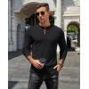 imageCOOFANDY Mens Henley TShirts Long Sleeve Pullover Shirt Casual Heavyweight Button Shirts Basic TeesBlack  Khaki