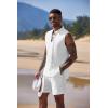 imageCOOFANDY Mens Linen Sets 2 Piece Beach Outfits Lace Up Hippie Tank Tops Summer Casual Sleeveless Shirts Matching Shorts Set1white