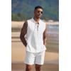 imageCOOFANDY Mens Linen Sets 2 Piece Beach Outfits Lace Up Hippie Tank Tops Summer Casual Sleeveless Shirts Matching Shorts Set1white