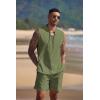 imageCOOFANDY Mens Linen Sets 2 Piece Beach Outfits Lace Up Hippie Tank Tops Summer Casual Sleeveless Shirts Matching Shorts SetArmy Green