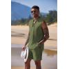 imageCOOFANDY Mens Linen Sets 2 Piece Beach Outfits Lace Up Hippie Tank Tops Summer Casual Sleeveless Shirts Matching Shorts SetArmy Green