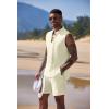 imageCOOFANDY Mens Linen Sets 2 Piece Beach Outfits Lace Up Hippie Tank Tops Summer Casual Sleeveless Shirts Matching Shorts SetBeige