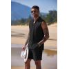 imageCOOFANDY Mens Linen Sets 2 Piece Beach Outfits Lace Up Hippie Tank Tops Summer Casual Sleeveless Shirts Matching Shorts SetBlack