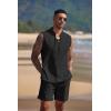 imageCOOFANDY Mens Linen Sets 2 Piece Beach Outfits Lace Up Hippie Tank Tops Summer Casual Sleeveless Shirts Matching Shorts SetBlack