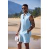 imageCOOFANDY Mens Linen Sets 2 Piece Beach Outfits Lace Up Hippie Tank Tops Summer Casual Sleeveless Shirts Matching Shorts SetBlue