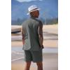 imageCOOFANDY Mens Linen Sets 2 Piece Beach Outfits Lace Up Hippie Tank Tops Summer Casual Sleeveless Shirts Matching Shorts SetDark Grey