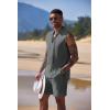 imageCOOFANDY Mens Linen Sets 2 Piece Beach Outfits Lace Up Hippie Tank Tops Summer Casual Sleeveless Shirts Matching Shorts SetDark Grey