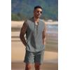 imageCOOFANDY Mens Linen Sets 2 Piece Beach Outfits Lace Up Hippie Tank Tops Summer Casual Sleeveless Shirts Matching Shorts SetDark Grey