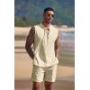 imageCOOFANDY Mens Linen Sets 2 Piece Beach Outfits Lace Up Hippie Tank Tops Summer Casual Sleeveless Shirts Matching Shorts SetKhaki