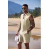 imageCOOFANDY Mens Linen Sets 2 Piece Beach Outfits Lace Up Hippie Tank Tops Summer Casual Sleeveless Shirts Matching Shorts SetKhaki