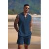 imageCOOFANDY Mens Linen Sets 2 Piece Beach Outfits Lace Up Hippie Tank Tops Summer Casual Sleeveless Shirts Matching Shorts SetNavy