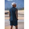 imageCOOFANDY Mens Linen Sets 2 Piece Beach Outfits Lace Up Hippie Tank Tops Summer Casual Sleeveless Shirts Matching Shorts SetNavy